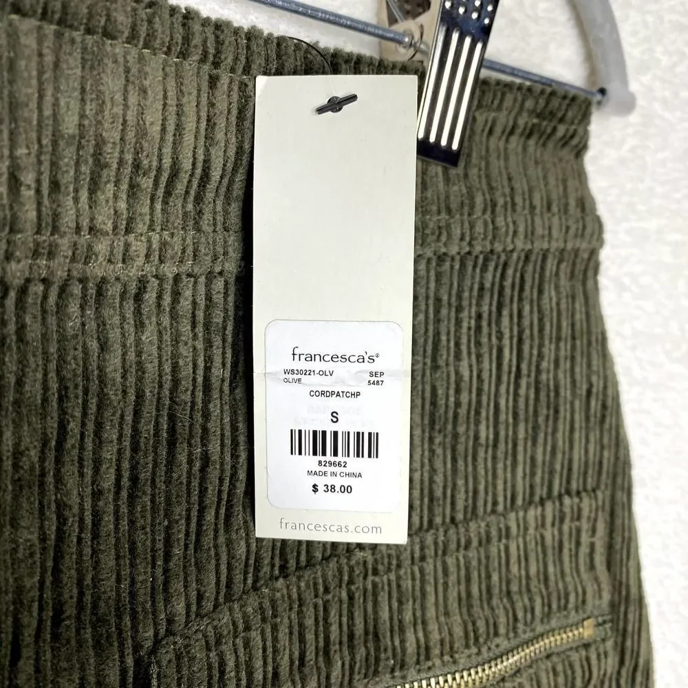 Francesca's Mi Ami Tamm Zip Corduroy Mini Skirt Green Small New Academia Fall